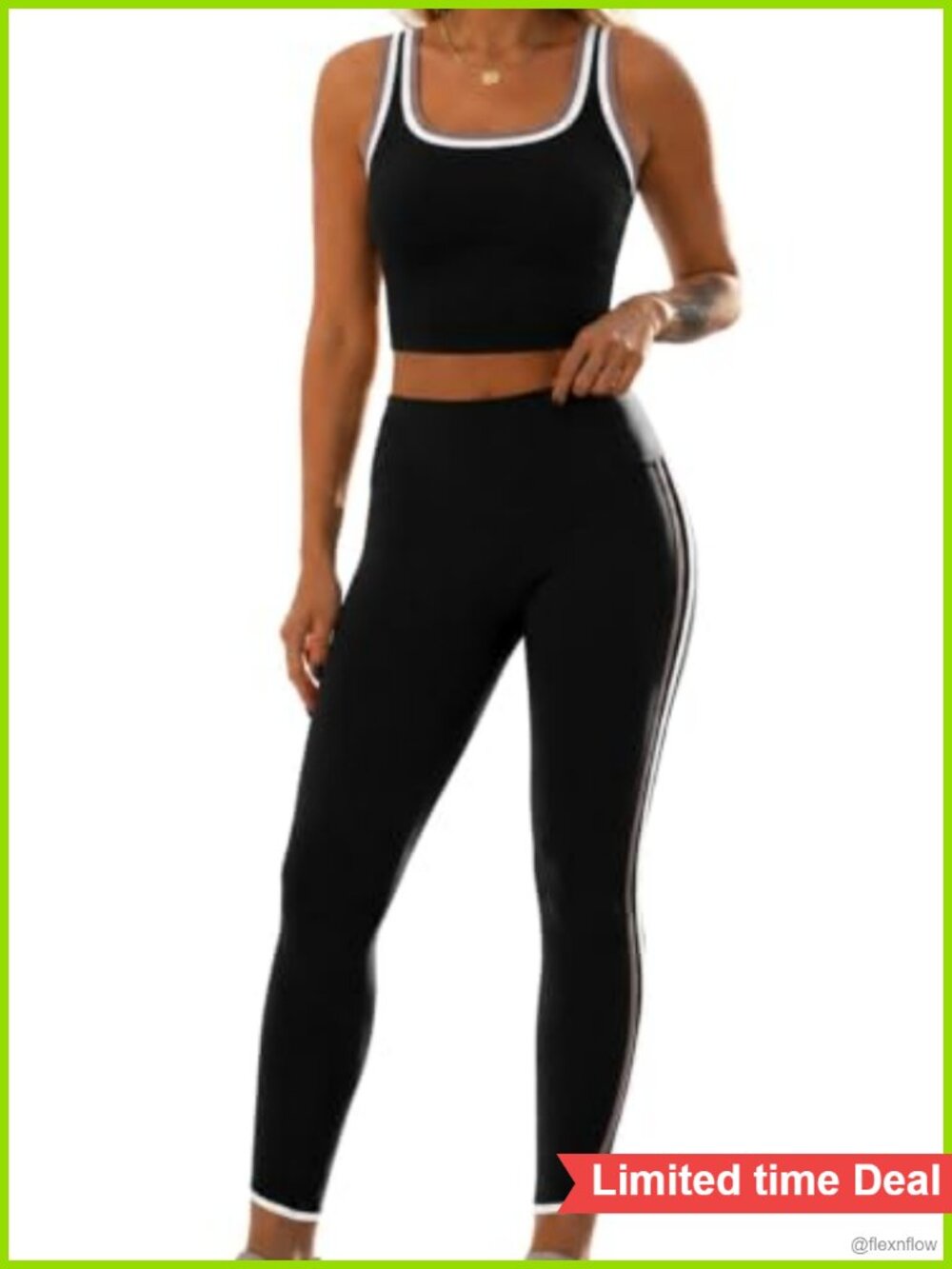 Women's 2 Piece Yoga Workout Set Square Neck Tank High Waist Leggings Nylon